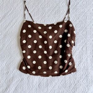 Polka Dot Spaghetti Strap Cami Top - Brown